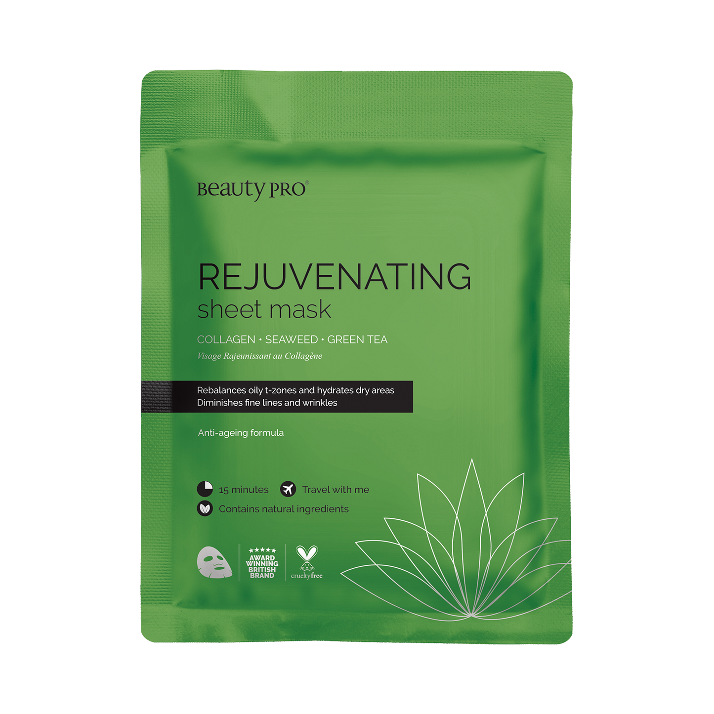 BeautyPro REJUVENATING Collagen Sheet Mask with Green Tea Extract