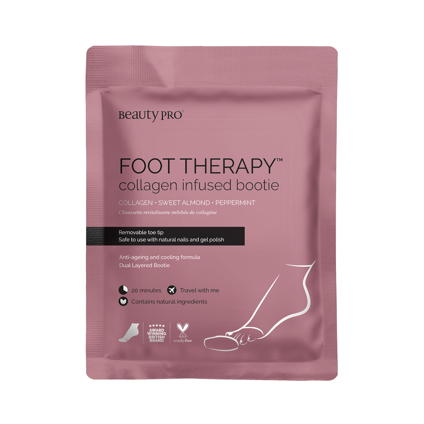 BeautyPro FOOT THERAPY Collagen Infused Bootie with Removable Toe Tip